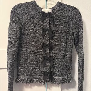 Lilly Pulitzer Kelso Bow Cardigan XXS Grey Black Marble Space Dye